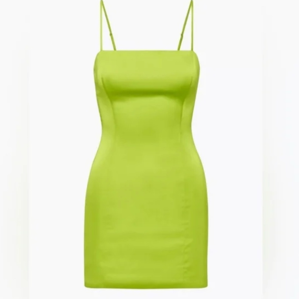 NWT Aritzia Ten Size 00 Shimmer Satin Mini Dress Pear Green Hidden Zipper Back